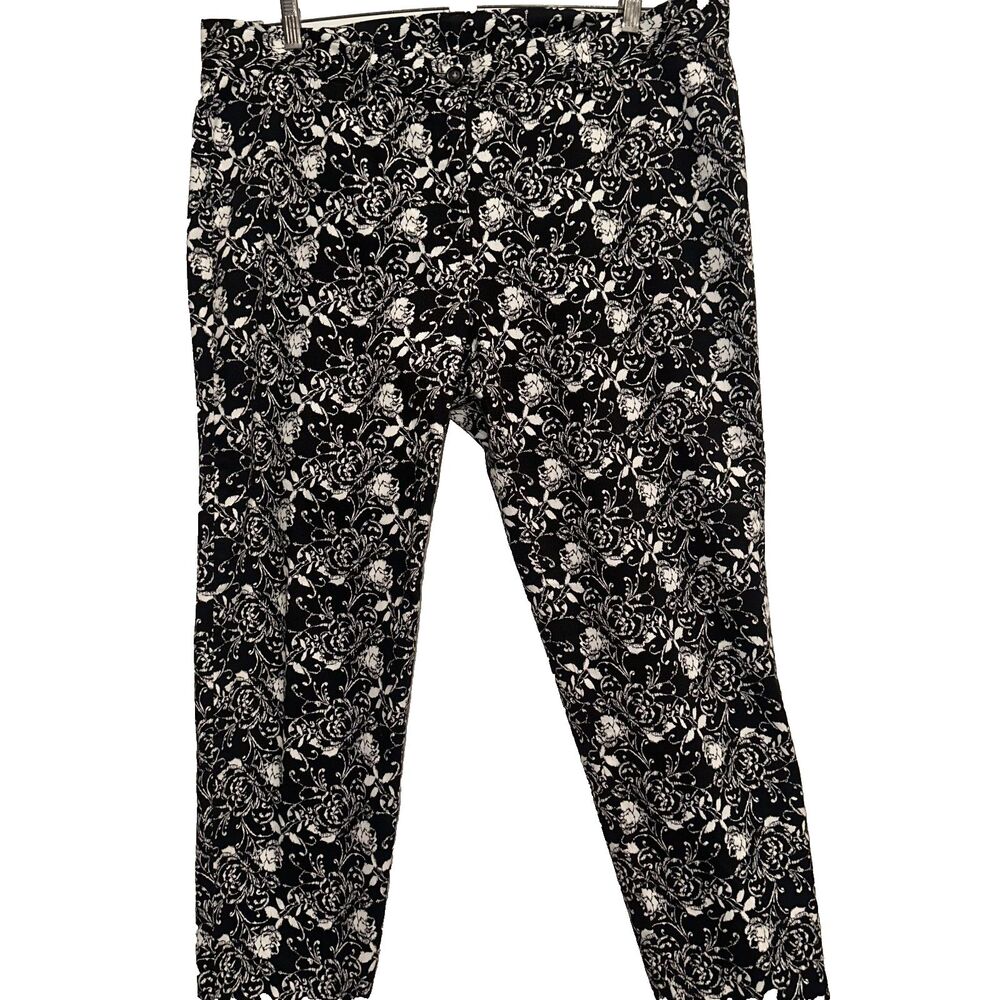 Skies The Limit Size 18 Womens Pants Floral Pull On Slim Stretch Black Casual